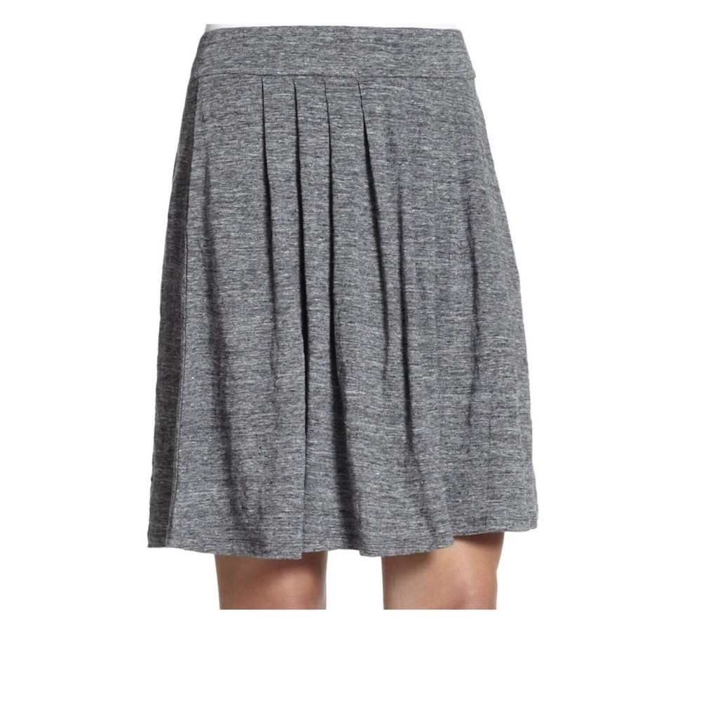 Eileen Fisher 100% linen knit pleated pull on heathered gray skirt Sz xs